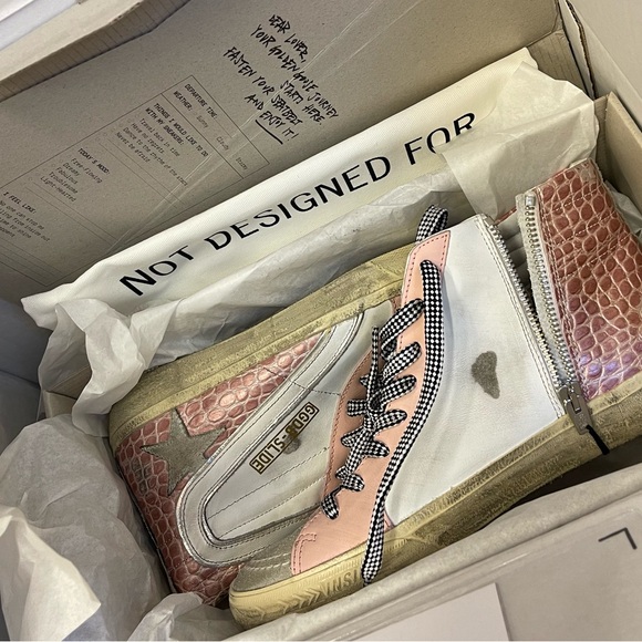 Golden Goose Pink Croc High Top Slide Sneakers - Picture 4 of 4